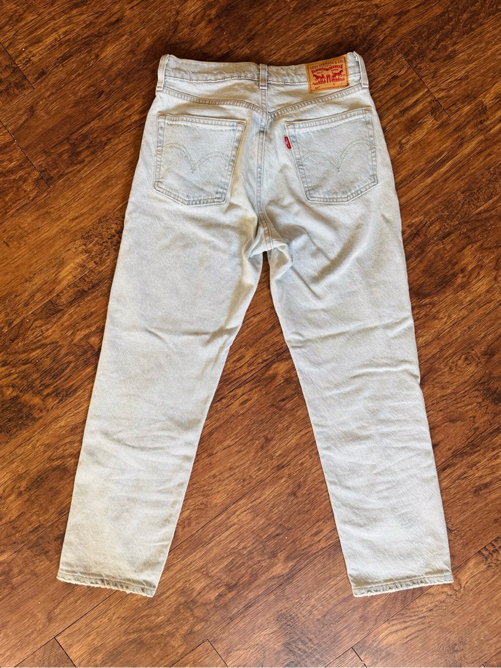 Levi's 501s Light Denim Blue Jeans - Classic Straight Fit, cropped at ankle